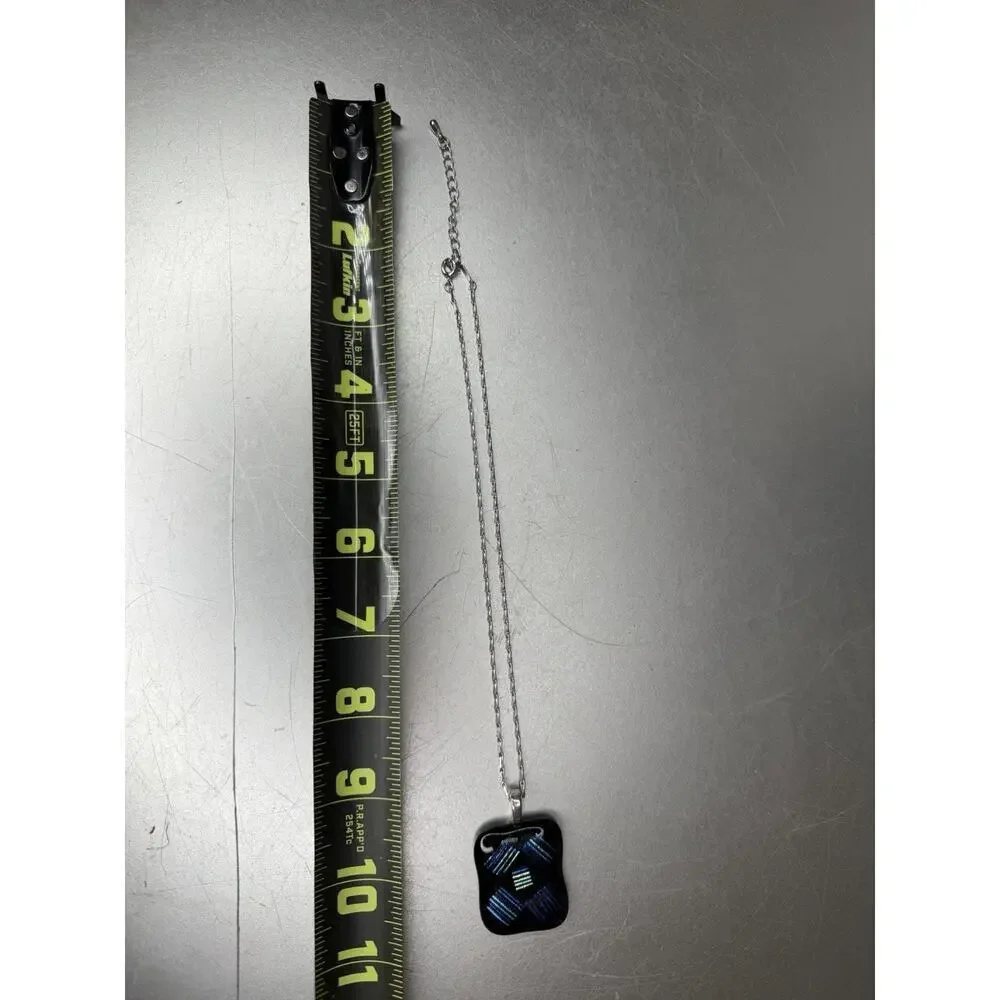 Handmade Dichroic Glass Pendant Black Blue Unique W/ Monet Chain
